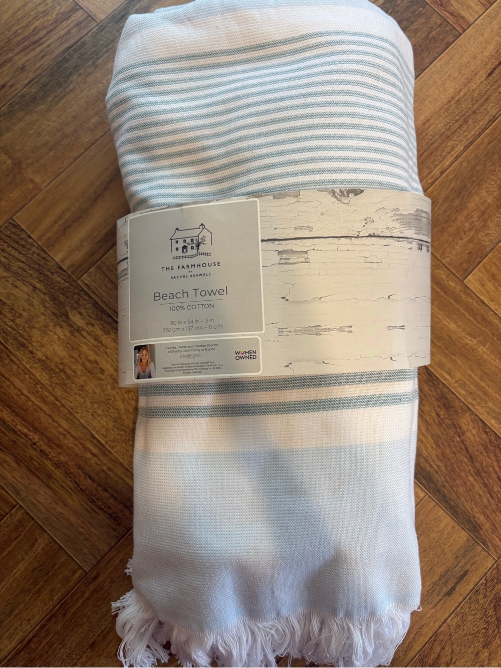 The Farmhouse Light Blue & White Striped Beach Towel